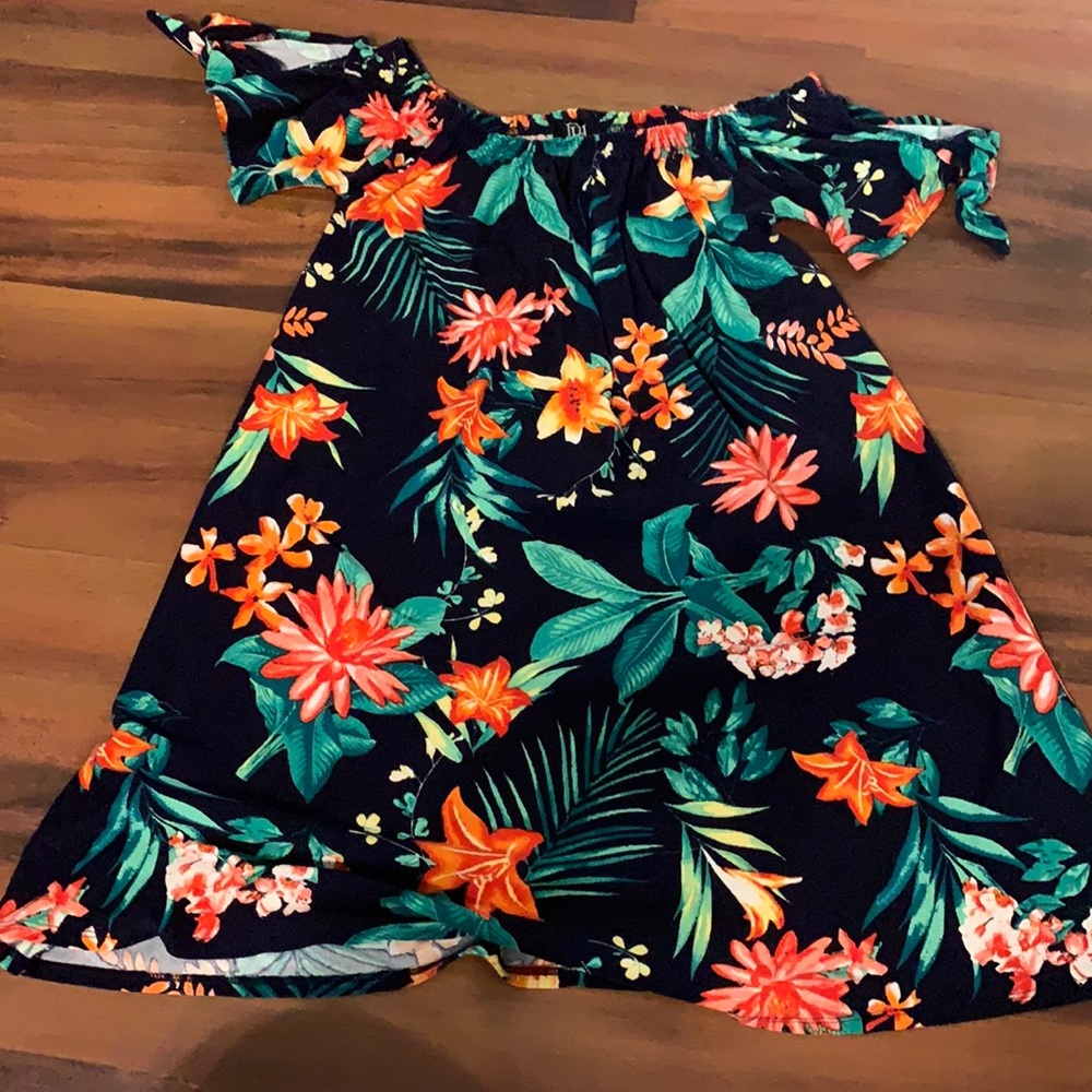 Floral Strapless Dress With Tie Sleeves